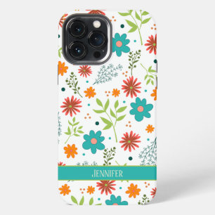 Botanical Modern White Floral Girly Name iPhone 13 Pro Max Case