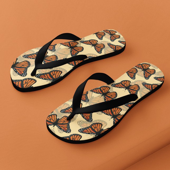 Botanical Monarch Butterflies Pattern Jandals (Cute flip flops with butterfly pattern.)