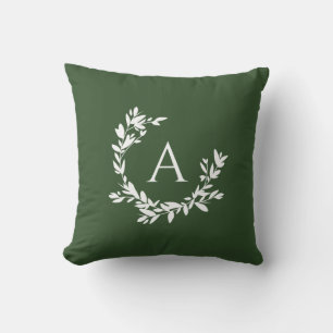 Botanical Monogram Initial Forest Hunter Green Cushion