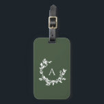 Botanical Monogram Initial Green Luggage Tag<br><div class="desc">A hand drawn crescent wreath of leaves and laurels surrounds your monogram or initial. The minimal floral illustration is perfect for a rustic or farmhouse feel. Click the customise button to change the background colour or to add more text.</div>