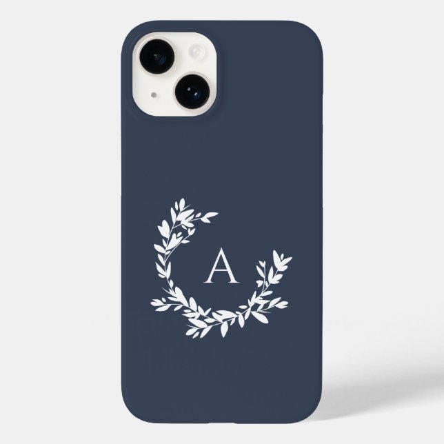 Botanical Monogram Initial Navy Blue Case-Mate iPhone Case (Back)