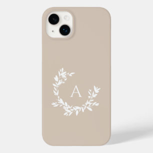 Botanical Monogram Initial Neutral Beige Tan Taupe Case-Mate iPhone 14 Plus Case