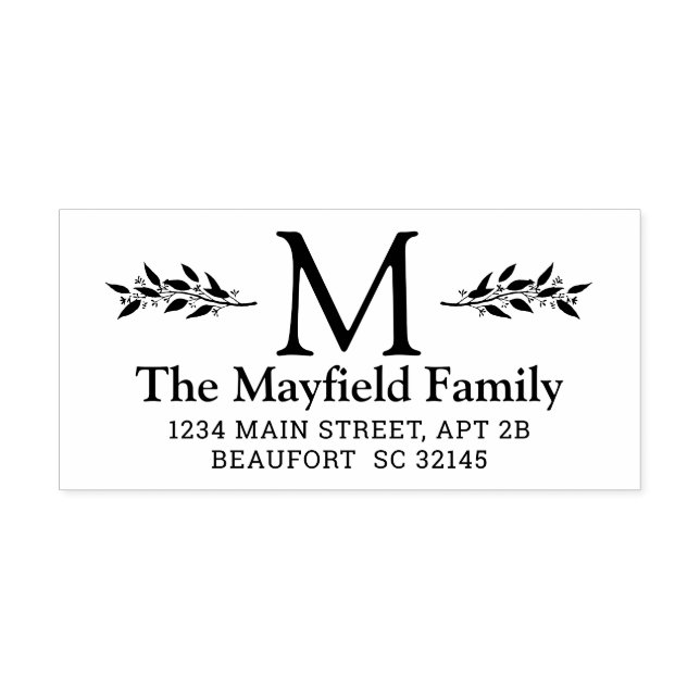 Botanical Monogram Initial Return Address Rubber Stamp (Imprint)