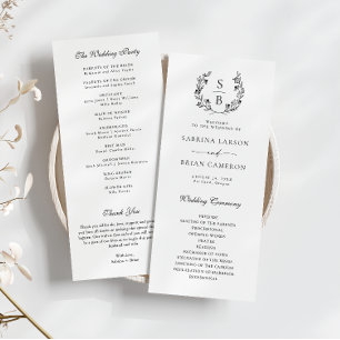 Botanical Monogram Wreath Black White Program Card