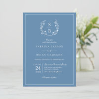 Botanical Monogram Wreath Royal Blue Wedding
