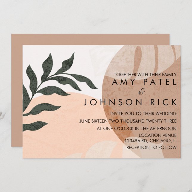 Botanical Monstera Earthy Shape Abstract Wedding   Invitation (Front/Back)