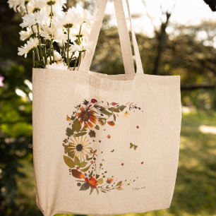 Botanical Moon Tote l Pressed Flower Artwork