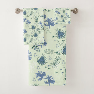 Botanical Moss Print in blue and light green Bath Towel Set