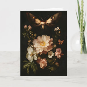 Botanical Moth Dark Floral Art Antique Butterfly Card