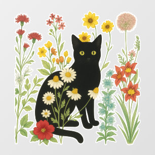 Botanical Nature – Black Cat in Wildflower Garden