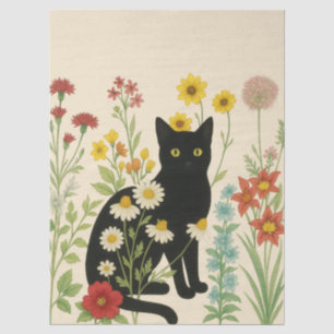 Botanical Nature – Black Cat in Wildflower Garden Tissue Paper