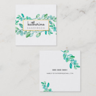 BOTANICAL NATURE modern watercolor painted leaves Square Business Card