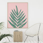 Botanical Nature Tropical Illustration Pink Green Poster<br><div class="desc">A modern minimalist pink and green botanical nature illustration of a pretty palm frond.</div>