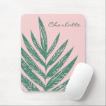 Botanical Nature Tropical Pink Green Personalised Mouse Pad<br><div class="desc">A modern minimalist pink and green botanical nature illustration of a pretty palm frond. Personalise it with your name in script lettering. Great gift idea.</div>