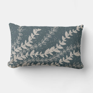 Botanical Navy Blue Floral Leaves Home Decor Lumbar Cushion