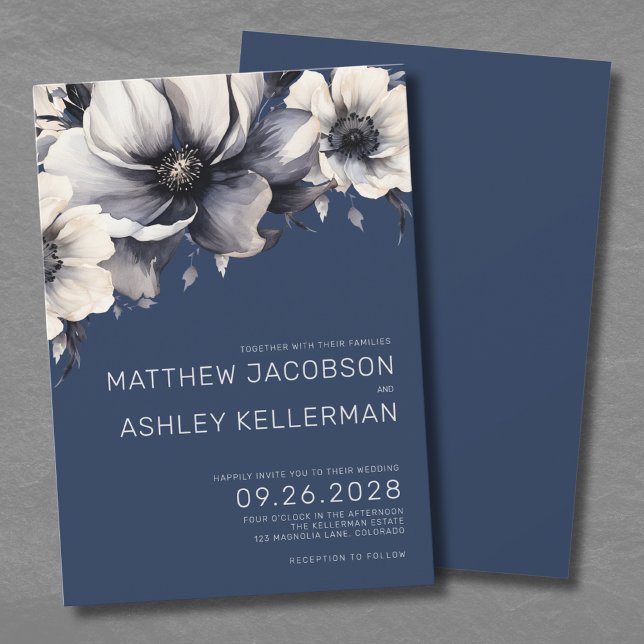 Botanical Navy Blue Floral Wedding Invitation (Botanical Navy Blue Floral Wedding Invitation)
