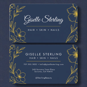 Botanical Navy Blue Gold Floral Business Card