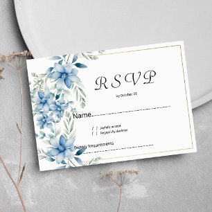Botanical navy blue mint floral RSVP Invitation