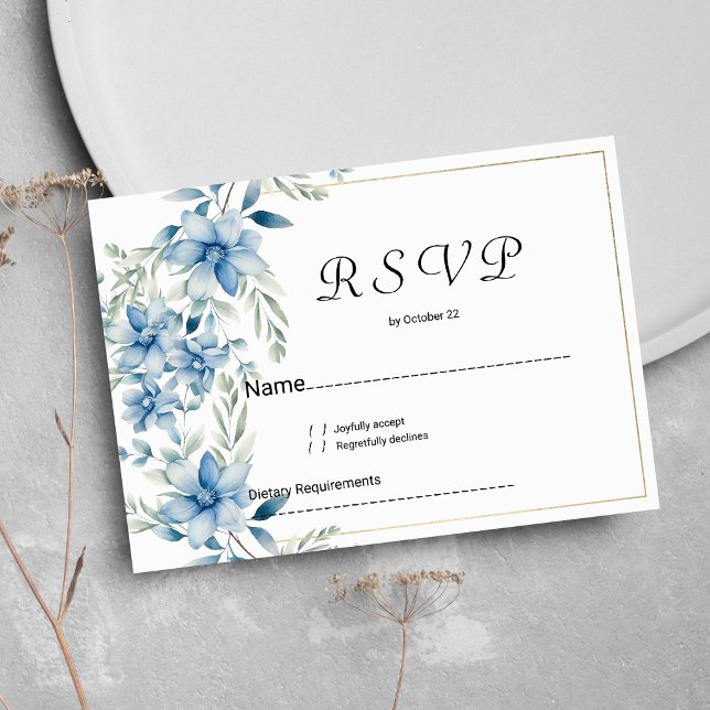 Botanical navy blue mint floral RSVP Invitation (Botanical navy blue mint floral RSVP )
