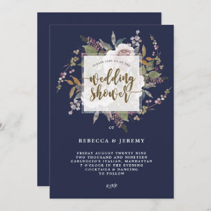 botanical navy purple wedding shower invitation