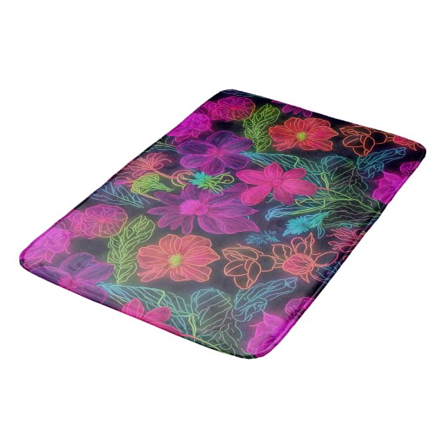 Botanical neon flowers bath mat (Angled)