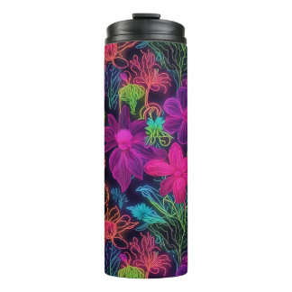 Botanical neon flowers thermal tumbler