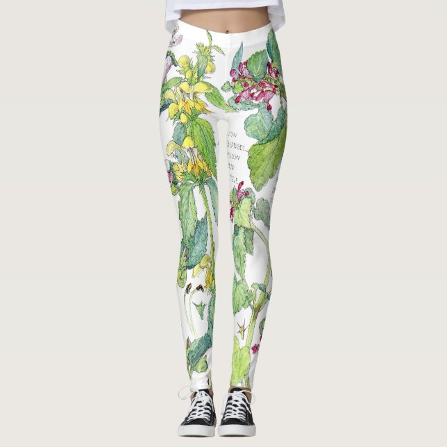 Botanical Nettle Flowers All Over Print Leggings (Front)