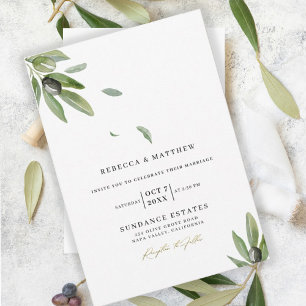 Botanical Olive Branch Elegant Monogram Wedding Invitation