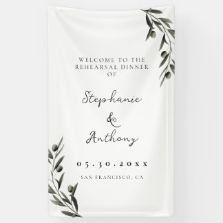 Botanical Olive Branch Italian Rehearsal Dinner Banner
