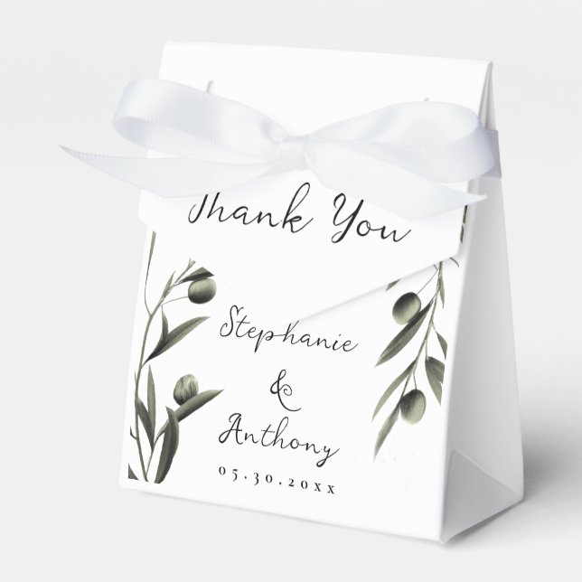 Botanical Olive Branch Leaves Italian Wedding   Favour Box (Front Side)