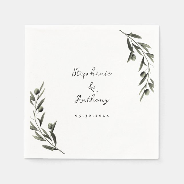 Botanical Olive Branch Leaves Italian Wedding  Napkin (Front)