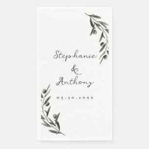 Botanical Olive Branch Leaves Italian Wedding Napkin