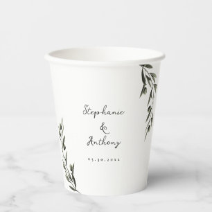 Botanical Olive Branch Leaves Italian Wedding Paper Cups