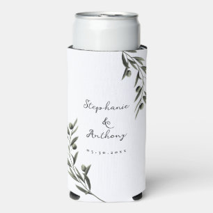 Botanical Olive Branch Leaves Italian Wedding Seltzer Can Cooler