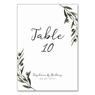 Botanical Olive Branch Leaves Italian Wedding Table Number