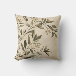 Botanical Olive Branch Throw Pillow