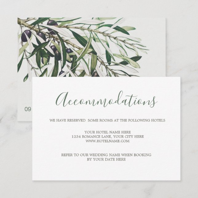 Botanical Olive Branch Wedding Enclosure   RSVP Ca Card (Front/Back)