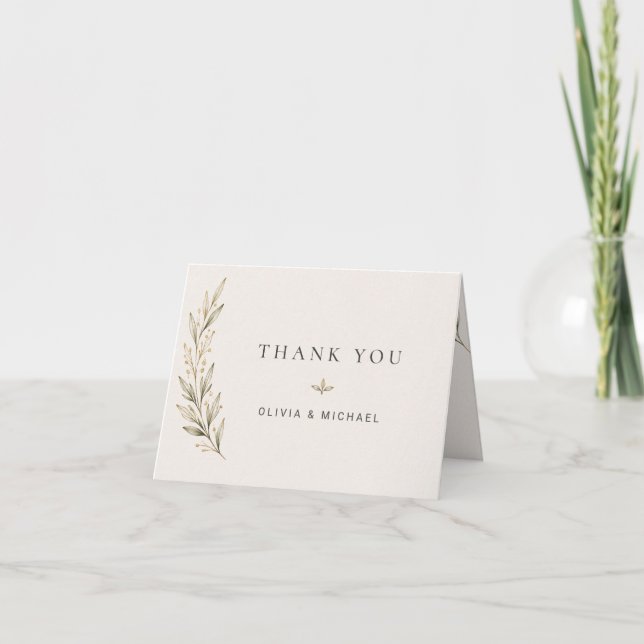 Botanical Olive Branch Wedding Folded Thank You Card (Front)