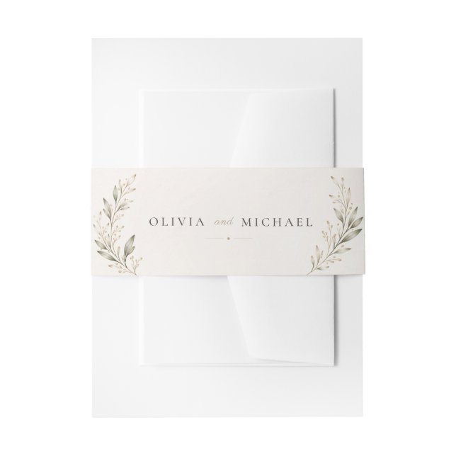 Botanical Olive Branch Wedding Invitation Belly  Band (Front Example)