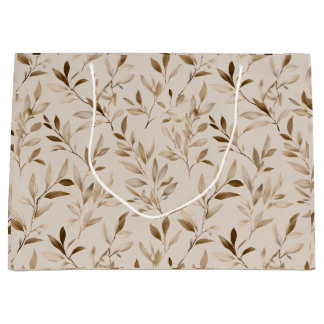 Botanical Olive Leaf Beige Floral Pattern Large Gift Bag