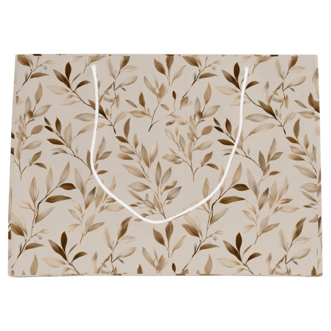 Botanical Olive Leaf Beige Floral Pattern Large Gift Bag (Front)