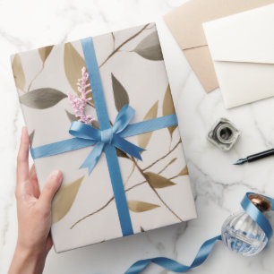 Botanical Olive Leaf Beige Floral Pattern Wrapping Paper