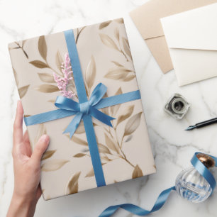 Botanical Olive Leaf Beige Floral Pattern Wrapping Paper