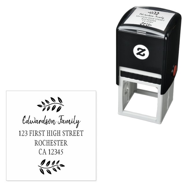 Botanical olive leaves branch script self-inking stamp (In Situ)