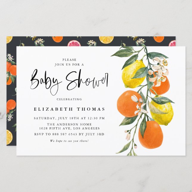 Botanical Orange and Lemon Baby Shower Invitation (Front/Back)