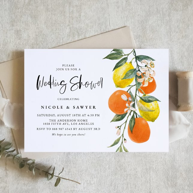 Botanical Orange and Lemon Garland Wedding Shower Invitation (Creator Uploaded)