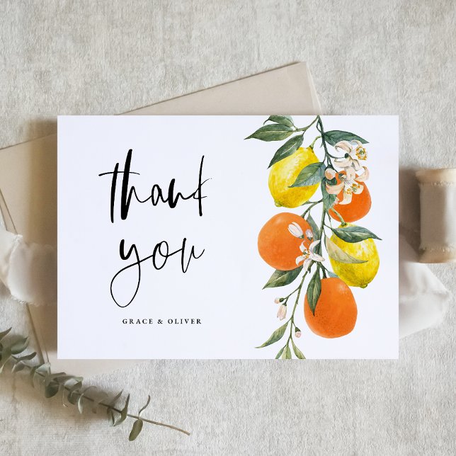 Botanical Orange and Lemon Garland Wedding Thank You Card (Botanical Orange and Lemon Garland Wedding Thank You Card)
