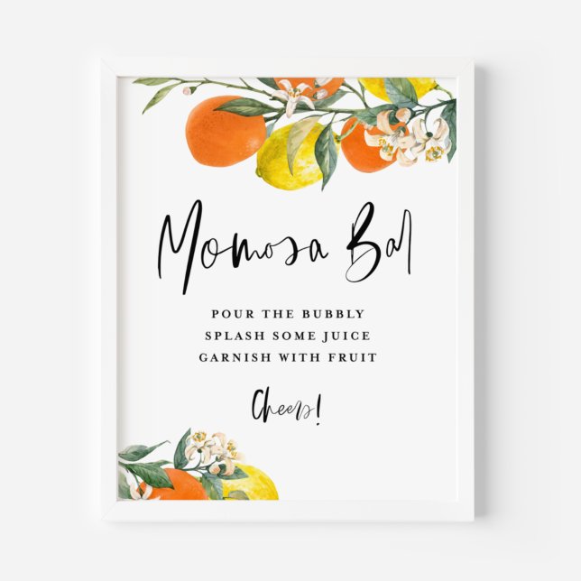 Botanical Orange and Lemon Momosa Bar Baby Shower Poster (Creator Uploaded)