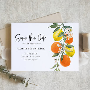 Botanical Orange and Lemon QR Code Save the Date Announcement Postcard