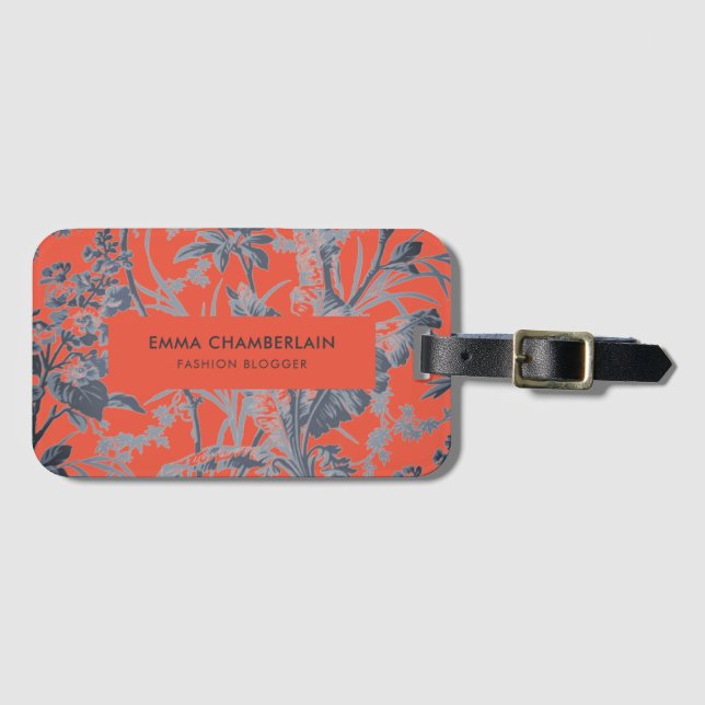 Botanical Orange Chinoiserie Custom Luggage Tag (Front Horizontal)